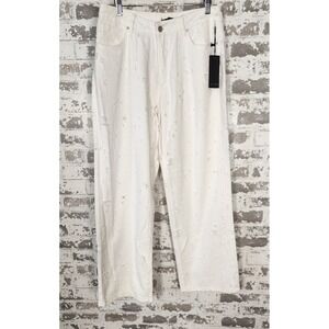 Forever 21 Jeans Women's Size M White Distressed Straight Wide Leg Denim Pockets